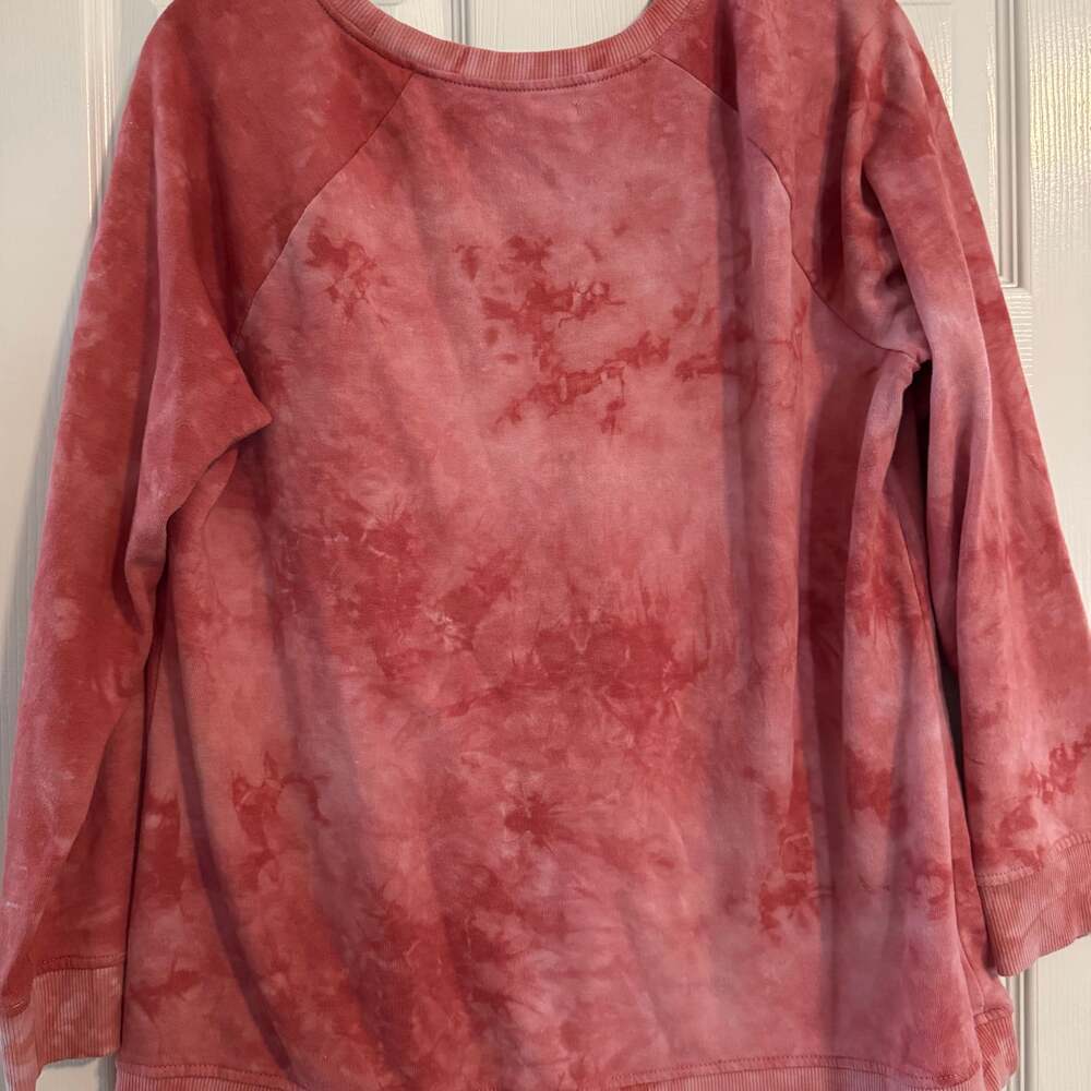 Women's Maurices Pink Tie Dye Knot Front Sweatshirt Crew Neck